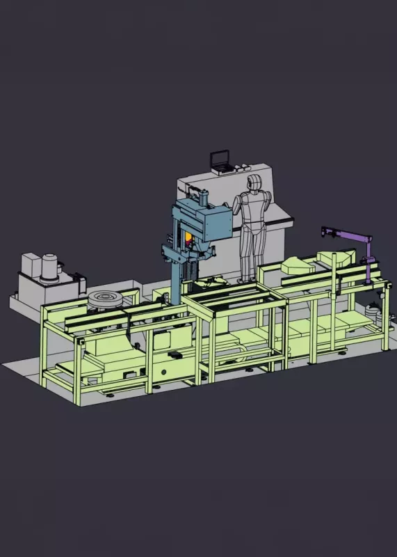 Wizualizacja automatycznej linii do pomiaru twardości kół kolejowych Ernst BRE-AUT-SOR