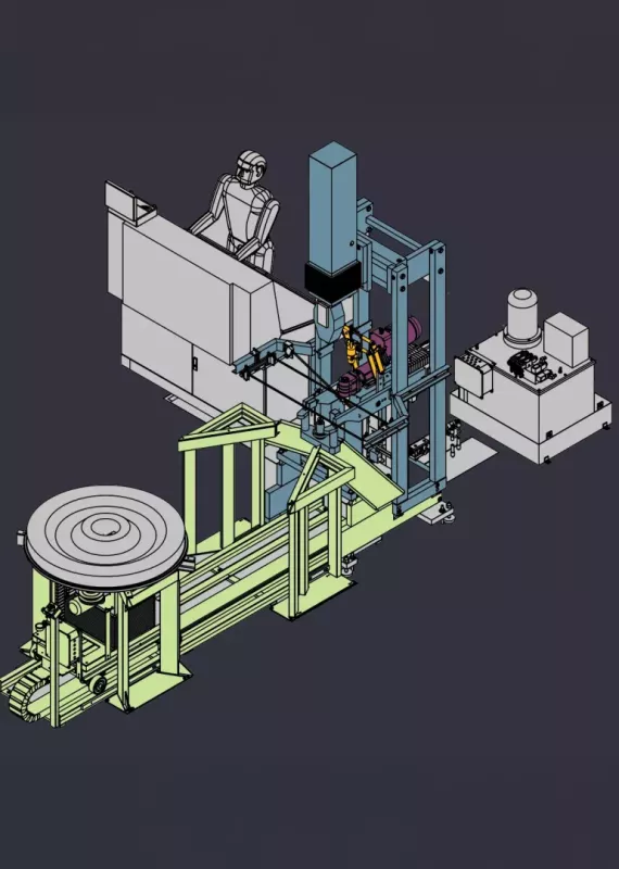 Wizualizacja automatycznego stanowiska Ernst BRE-AUT-MAR do pomiaru twardości surowych kół kolejowych