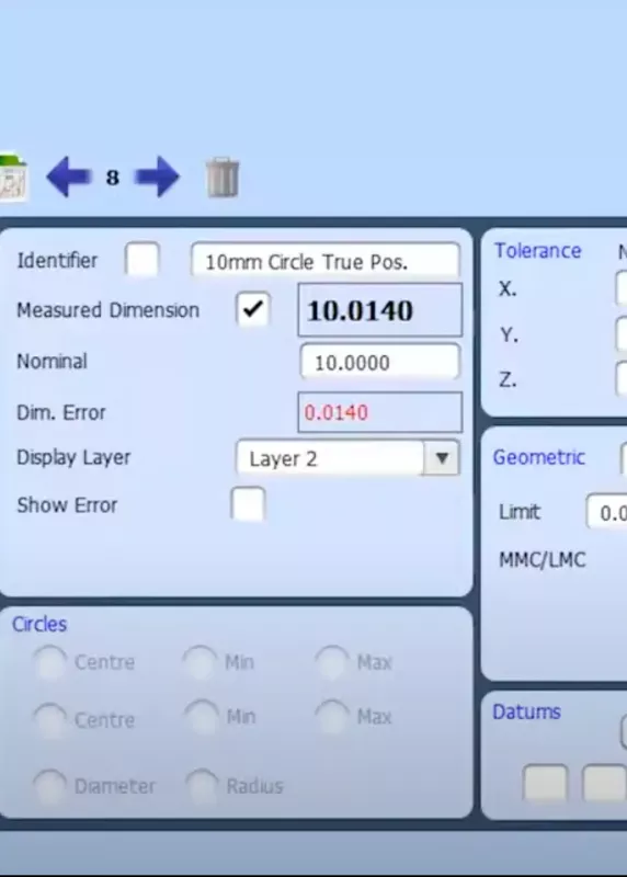 Interfejs Fusion z&nbsp;ustawieniami tolerancji i&nbsp;wynikami pomiarów – szybkie raporty z&nbsp;projektora Baty