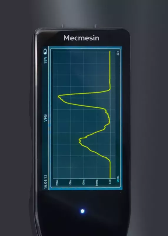 Ręczny miernik siły Mecmesin VFG z&nbsp;wykresem pomiaru na ekranie