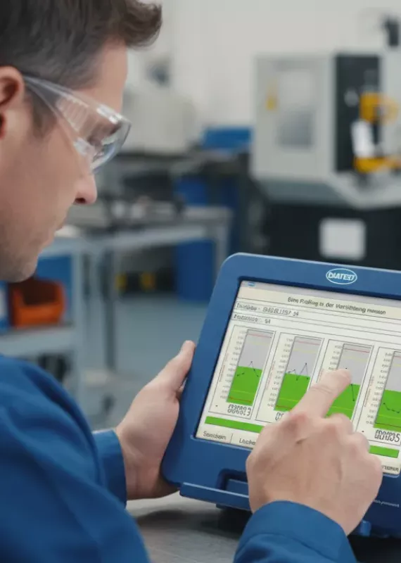 Operator dotykowo obsługuje panel Diatron µNetwork w&nbsp;kontroli jakości