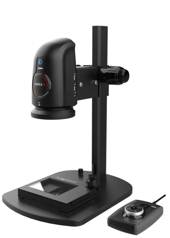 Mikroskop cyfrowy INSPEX 3 na statywie ze stolikiem pomiarowym i&nbsp;pilotem do zdalnego sterowania