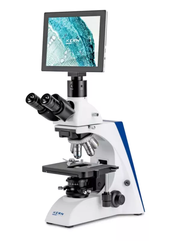 Mikroskop KERN OBN z&nbsp;monitorem – zdjęcie zestawu na białym tle