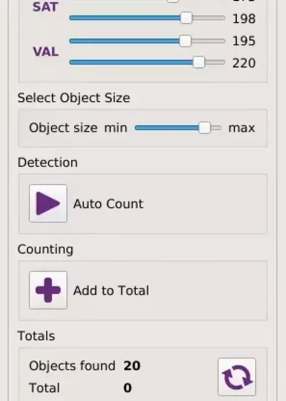 Interfejs aplikacji Ash Counting App w&nbsp;mikroskopie cyfrowym Omni 3