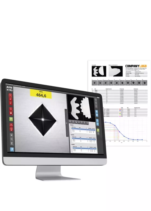 Interfejs oprogramowania WIKI 90 CNC – pomiar Vickersa, wyniki i&nbsp;raporty