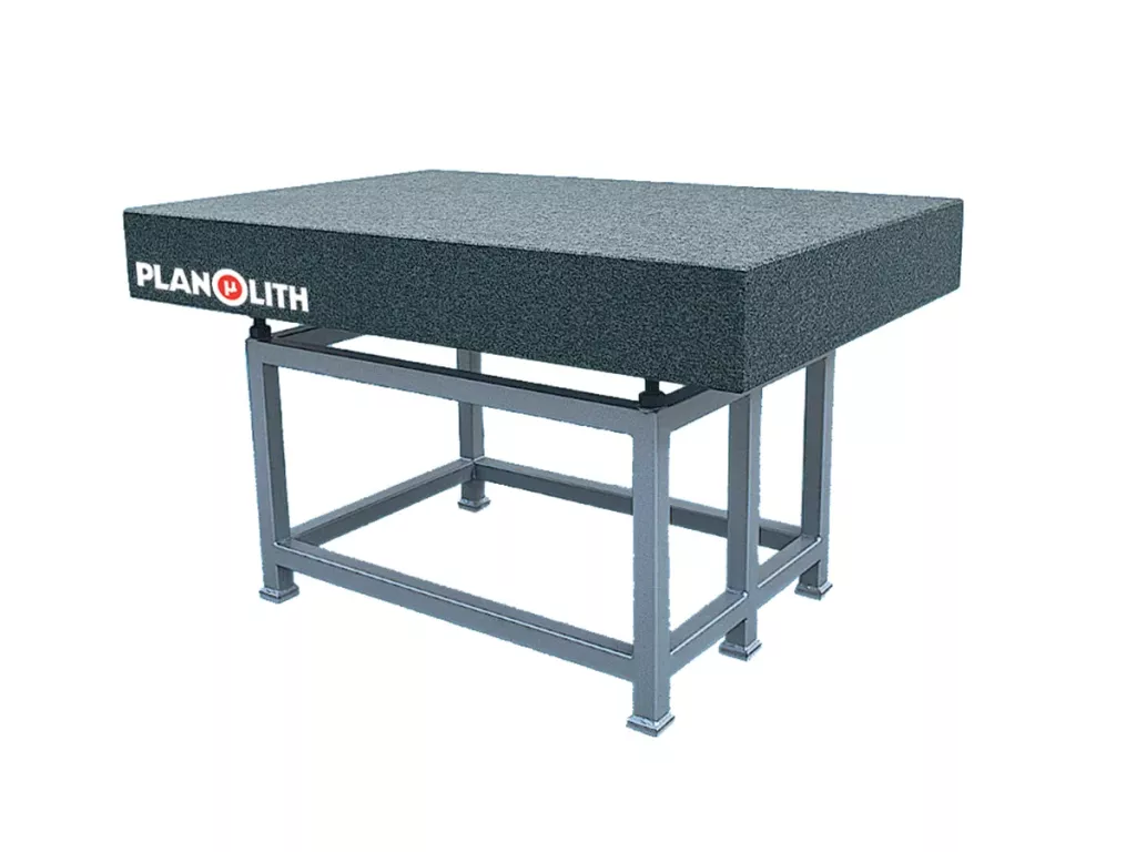 Płyta granitowa traserska PLANOLITH na stalowym stojaku – lappowana powierzchnia, klasy dokładności