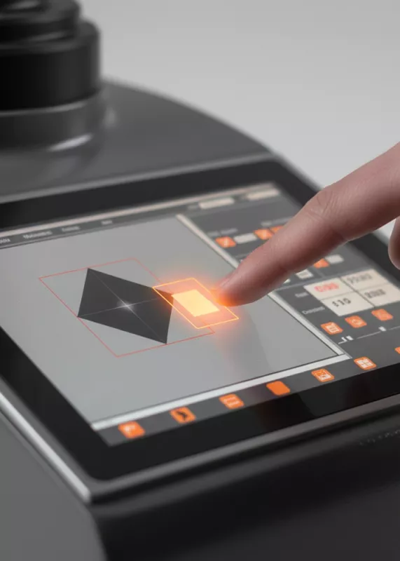 Ekran dotykowy twardościomierza Vickersa ATI V – sterowanie i&nbsp;podgląd wyników