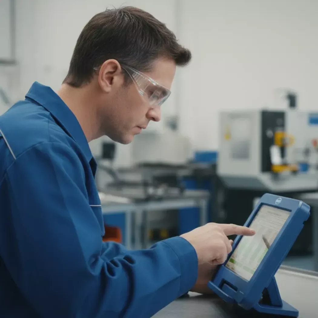 Pracownik analizuje wyniki na panelu Diatron µNetwork na produkcji