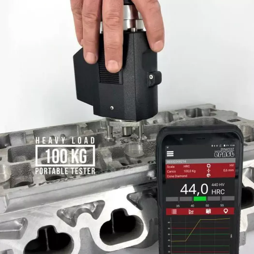 e-Dynatest Ernst 100 kgf – pomiar twardości Rockwella na masywnym detalu z&nbsp;odczytem na tablecie