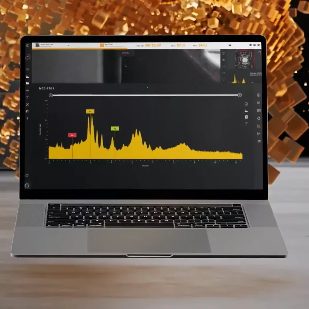 Interfejs oprogramowania FISCHERSCOPE XDV do analizy widma i&nbsp;raportowania pomiarów XRF