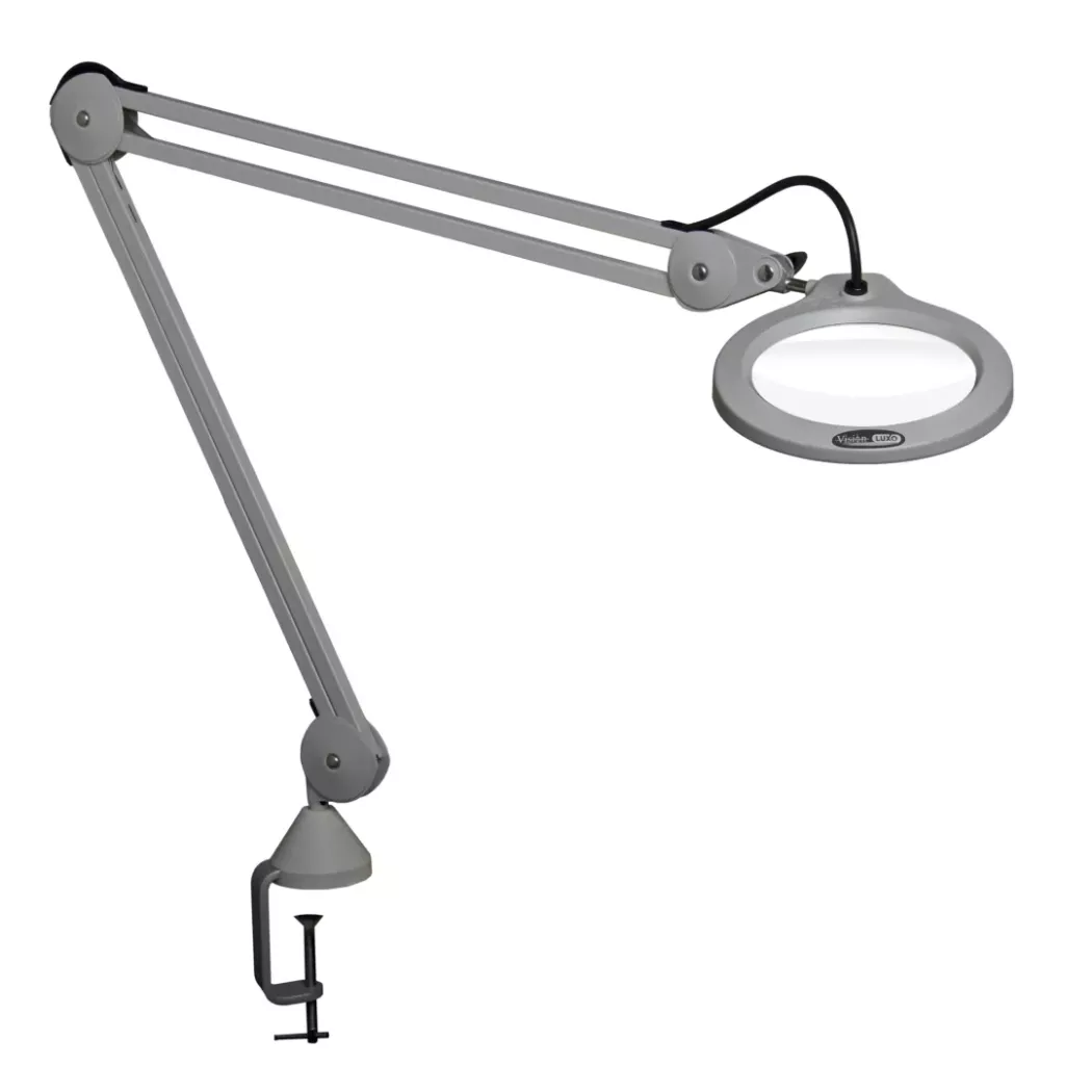 Lampa z&nbsp;lupą Luxo LFM LED G2 na ramieniu z&nbsp;uchwytem stołowym