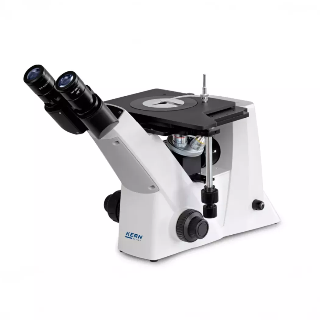 Mikroskop metalograficzny KERN OLM-170 (trinokularowy, odwrócony) – widok z przodu pod kątem