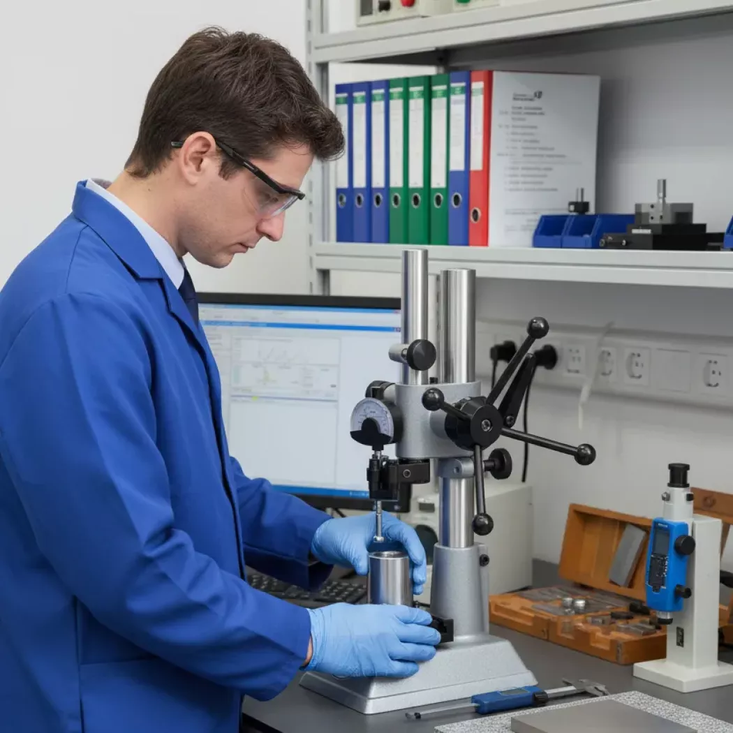 Operator wykonuje seryjny pomiar otworu przy użyciu statywu kontrolnego DIATEST