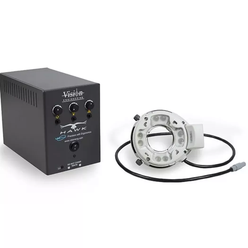 Sterownik oraz pierścieniowa lampa LED do mikroskopu pomiarowego Hawk
