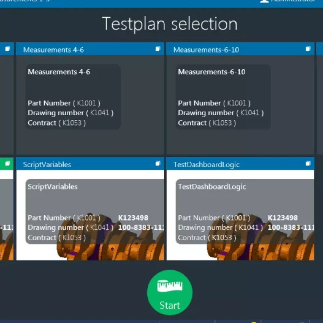 Ekran startowy Tolaris Premium z&nbsp;wyborem planu pomiarowego
