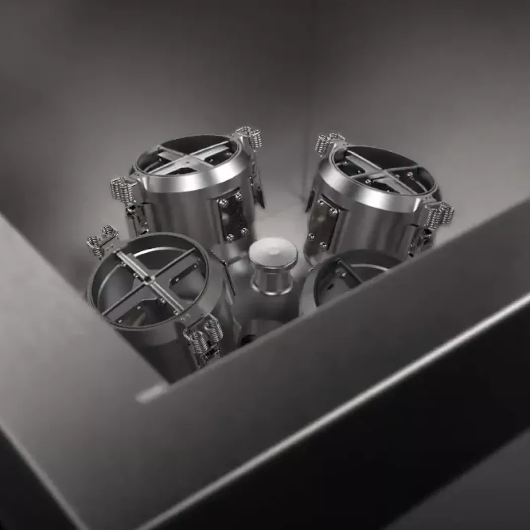 Widok z&nbsp;góry na uchwyty próbek tkanin w&nbsp;systemie TruRain