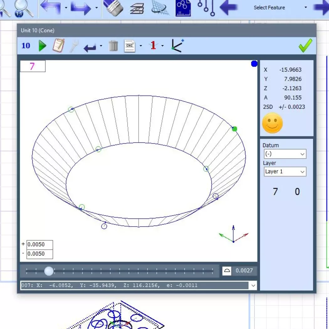 Ekran oprogramowania ViTouch3D prezentujący model 3D i&nbsp;pomiary geometryczne