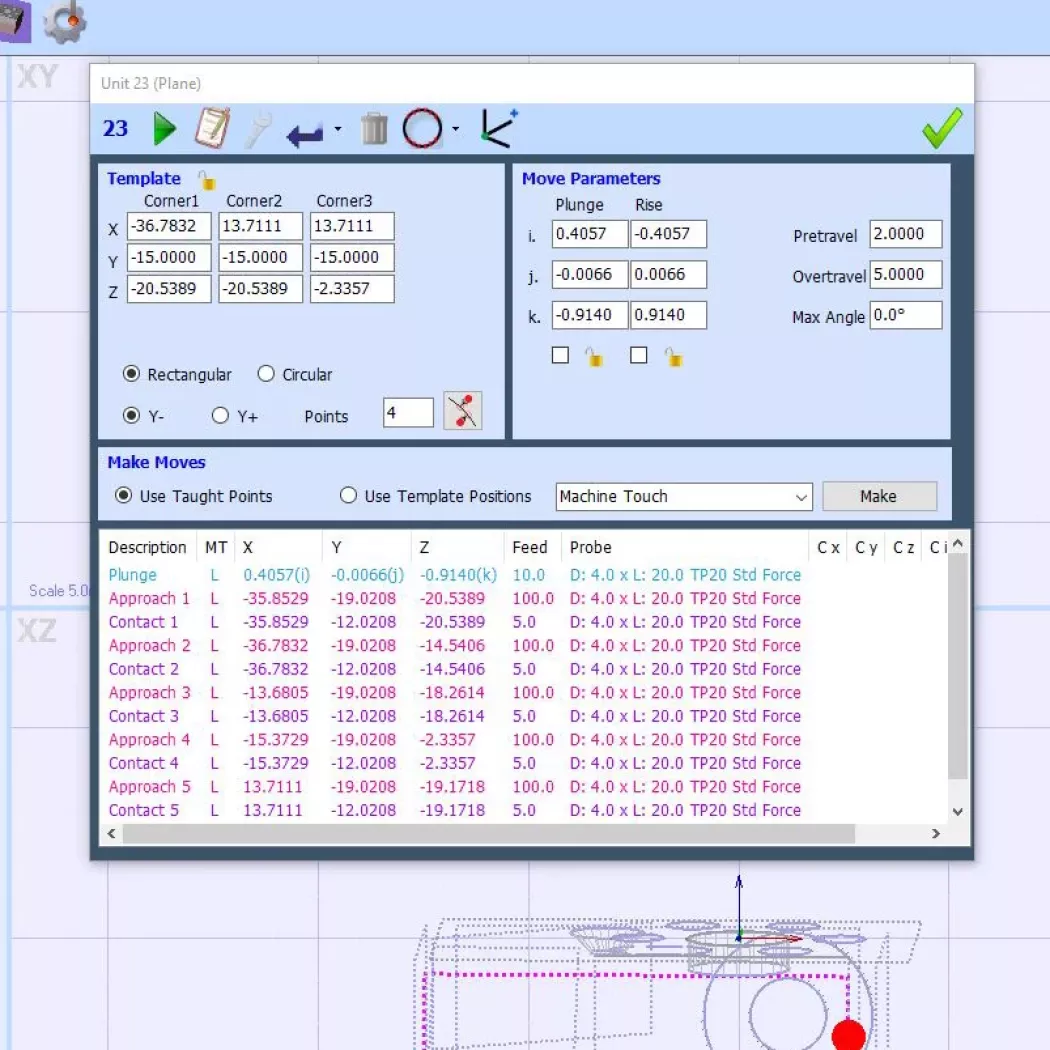Interfejs ViTouch3D z&nbsp;widokiem programowania pomiaru 3D z&nbsp;pliku CAD