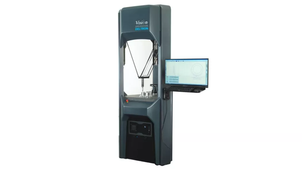 Współrzędnościowa maszyna pomiarowa Deltron Vision Engineering CMM podczas pomiaru elementu